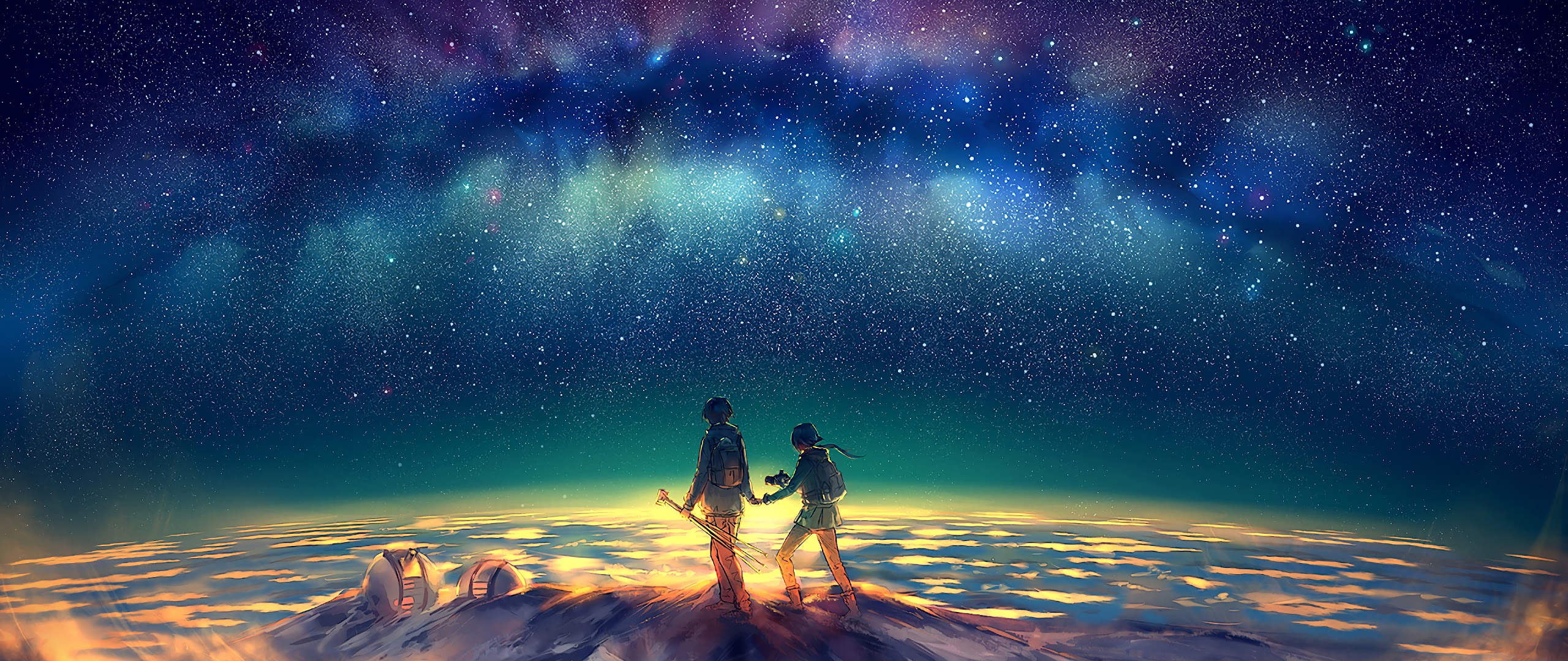 Anime, Stars, Night, Sky, Summit, 4K, 3840x2160, #50 Wallpaper