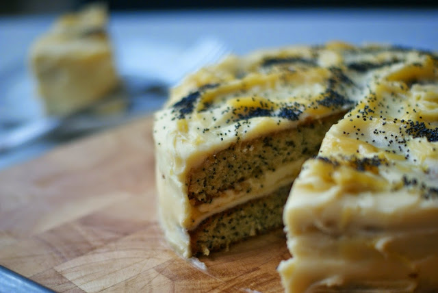 lemon and poppy seed cake with lemon buttercream and lemon curd swirls 