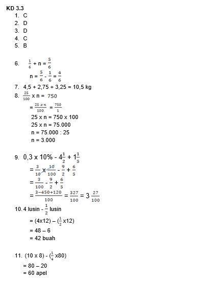 Soal Matematika Kelas 6 Kd 3 3 Operasi Hitung Pecahan Kunci Jawaban Sekolahdasar 