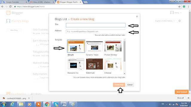 Create New Blog Optition