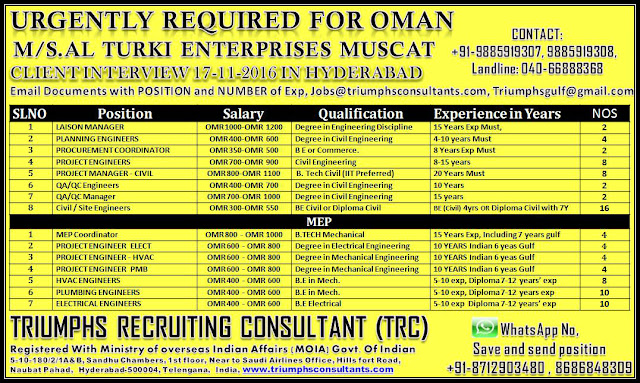 Turkei Enterprises Muscat job vacancies