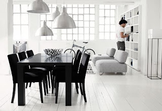 Black and white in a dining room looks very elegant.