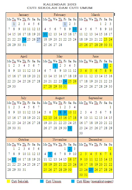 ARmS rEnEe: Kalendar 2013 Malaysia; Cuti sekolah dan Cuti Umum