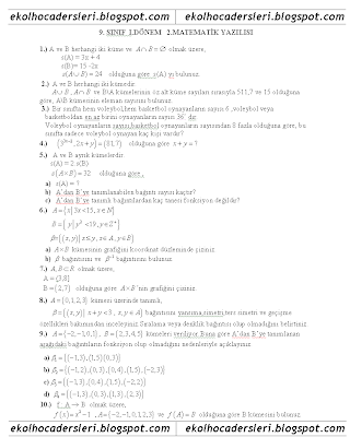 lise 1 9.sınıf matematik 1.dönem 2.yazılı soruları