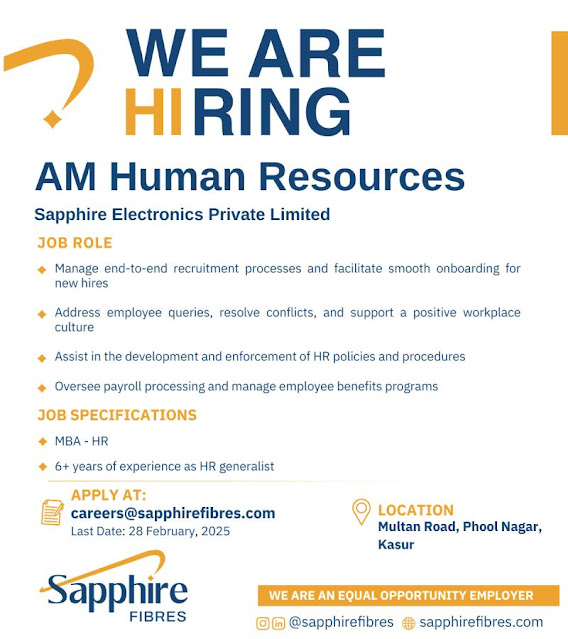 Sapphire Fibres Limited Latest Jobs in Lahore/Kasur February 2025