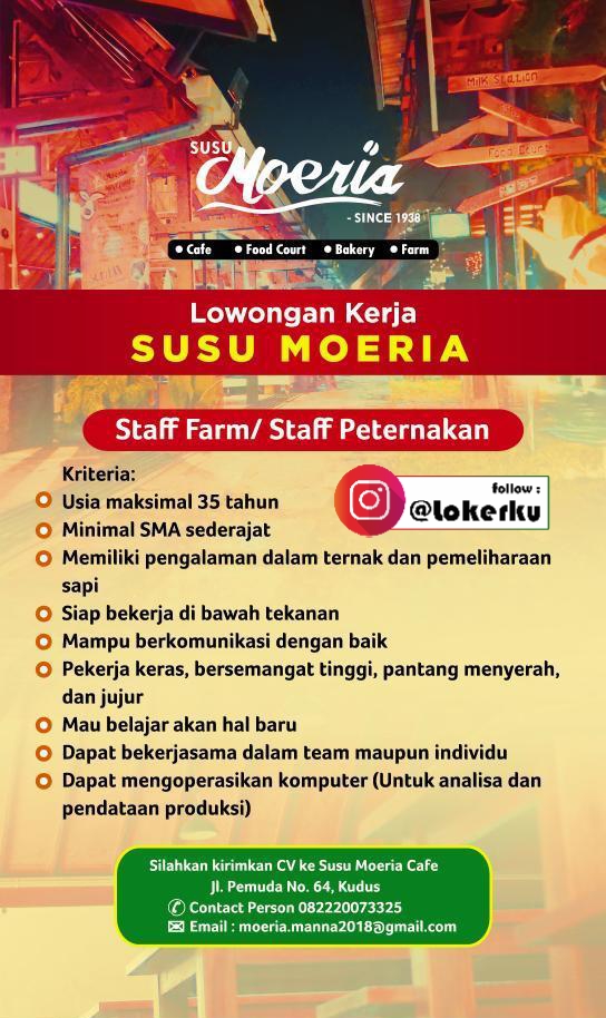 Info loker Kudus sebagai Staff Farm/ Staff Peternakan di Susu Moeria