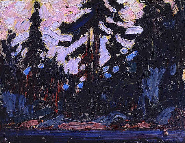 a Tom Thomson painting in purples