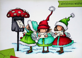 Colourful Christmas card using Fairy Post stamp by LOTV