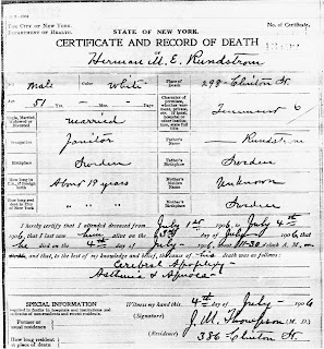 Herman Rundstrom death certificate