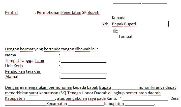 Contoh Surat Permohonan Sk Bupati