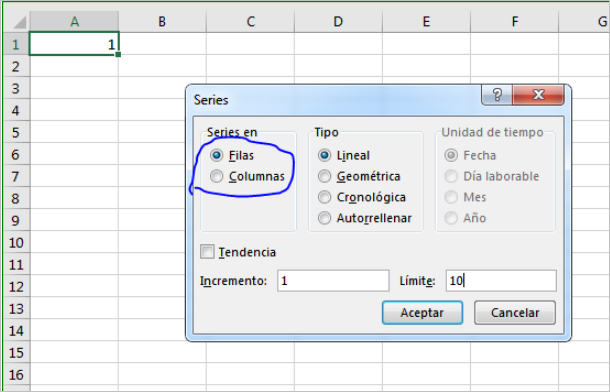 generar series numericas en excel