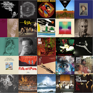Composite image of 25 albums featured in the Travelmarx Winter 2024 playlist.