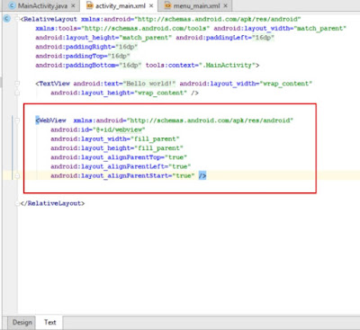 xml code for creating webview