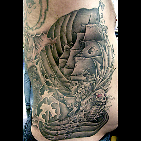 Ghost ship with skull.