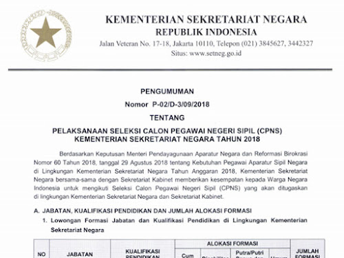 CPNS 2018 Kemenseteg