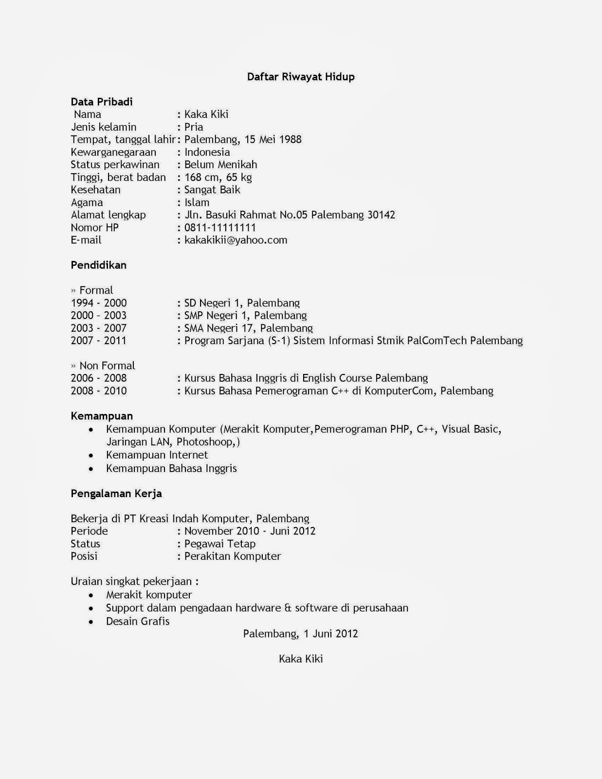 Contoh Daftar Riwayat Hidup Kumpulan Contoh Surat Dan Proposal