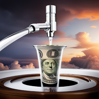 Stable Diffusion: U.S. $100 dollar bills flowing out of a faucet, digital concept art