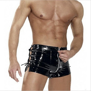 2018 Men's Black Sexy Tight Leather Latex PVC Shorts Men Patent Leather Micro Mini Shorts Pole Dance Hip-hop Drawstring Hotpants US $ 10 84 17 sold