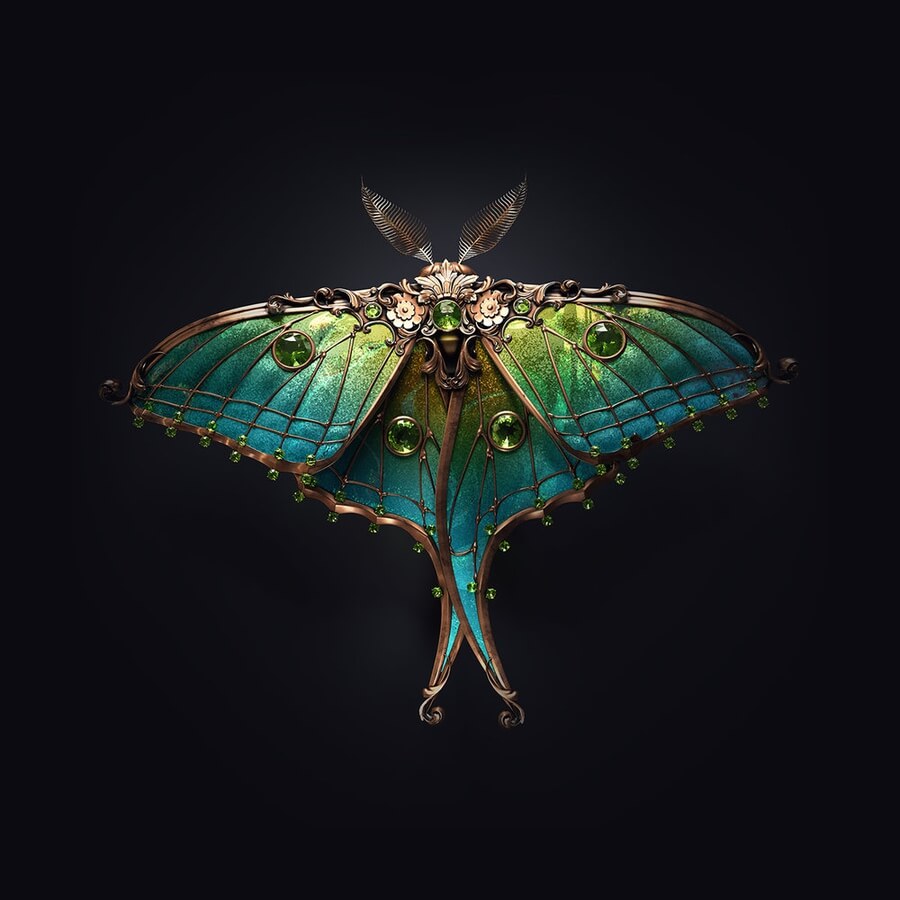 07-Blue-green-and-gold-moth-Digital-Art-Insects-Sasha-Vinogradova-www-designstack-co