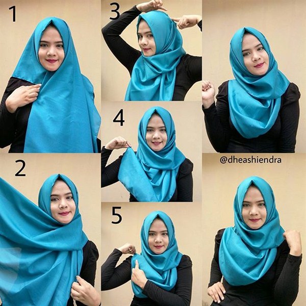 contoh model tutorial hijab pashmina wajah bundar terbaru 2017/2018