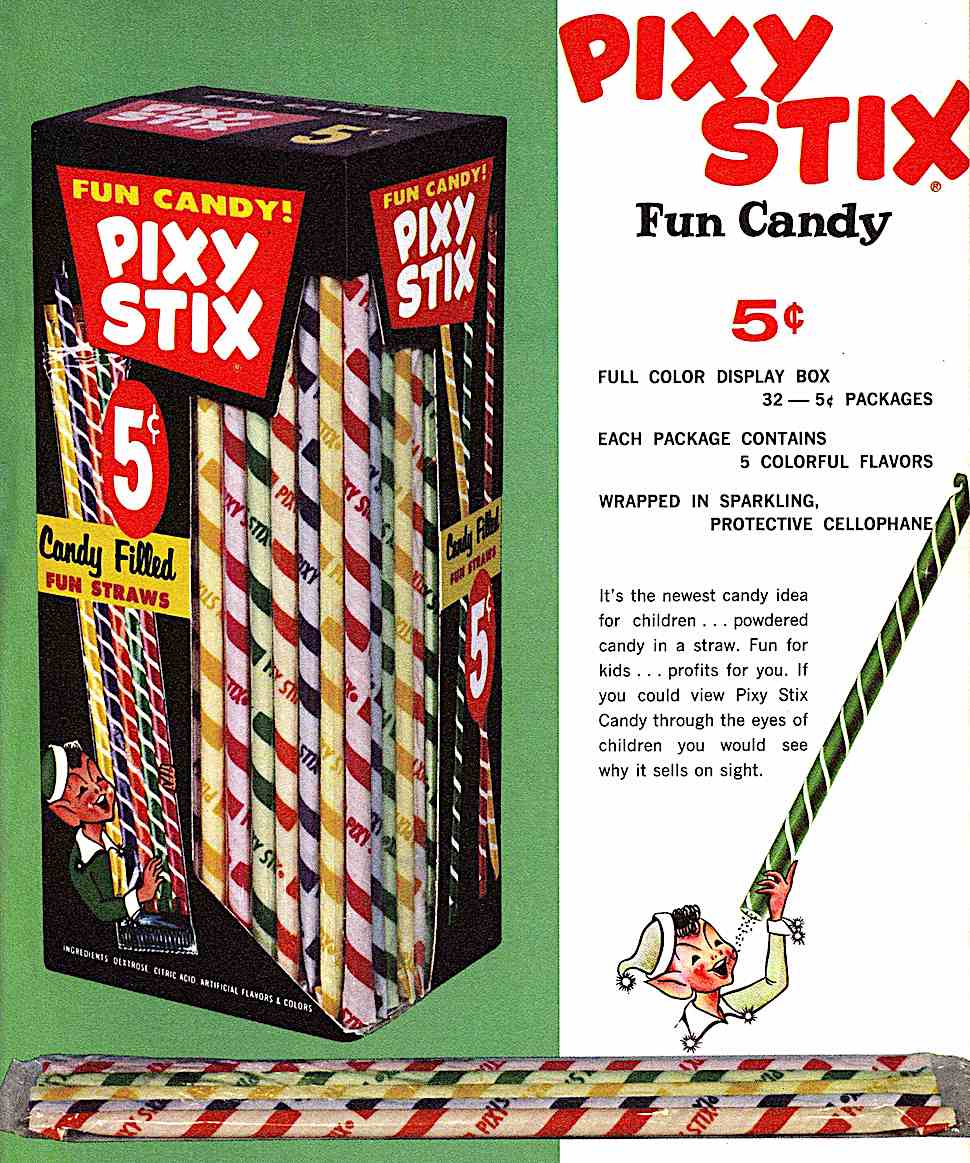 Pixy Stix candy 1963, a color advertisement