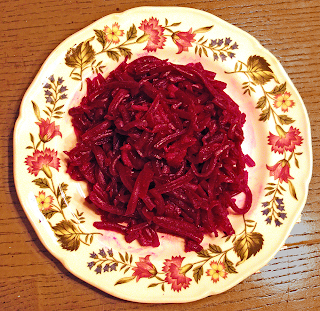 Plate of Shredded Beets with Bacon & Vinegar