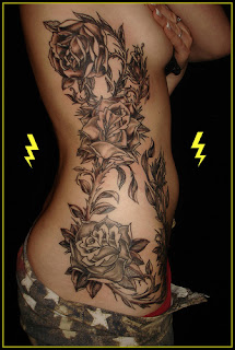 Side Body Black Flower Tattoos - Sexy Rib tattoos for girls