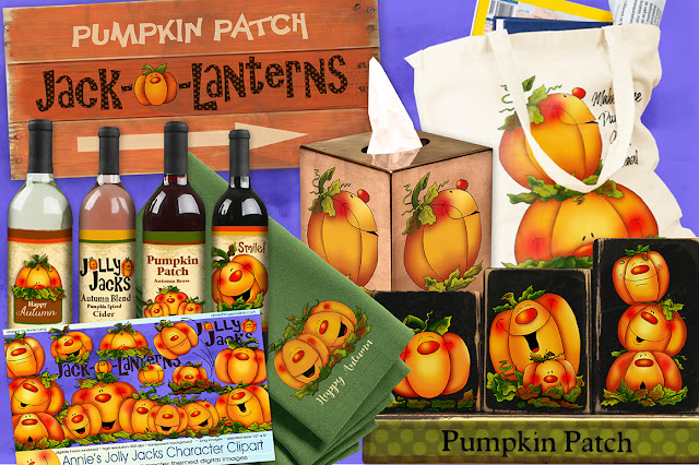 Head on over to the pumpkin patch to find Annie Lang's Jolly Jacks pumpkin clipart characters at the Creative Market Store