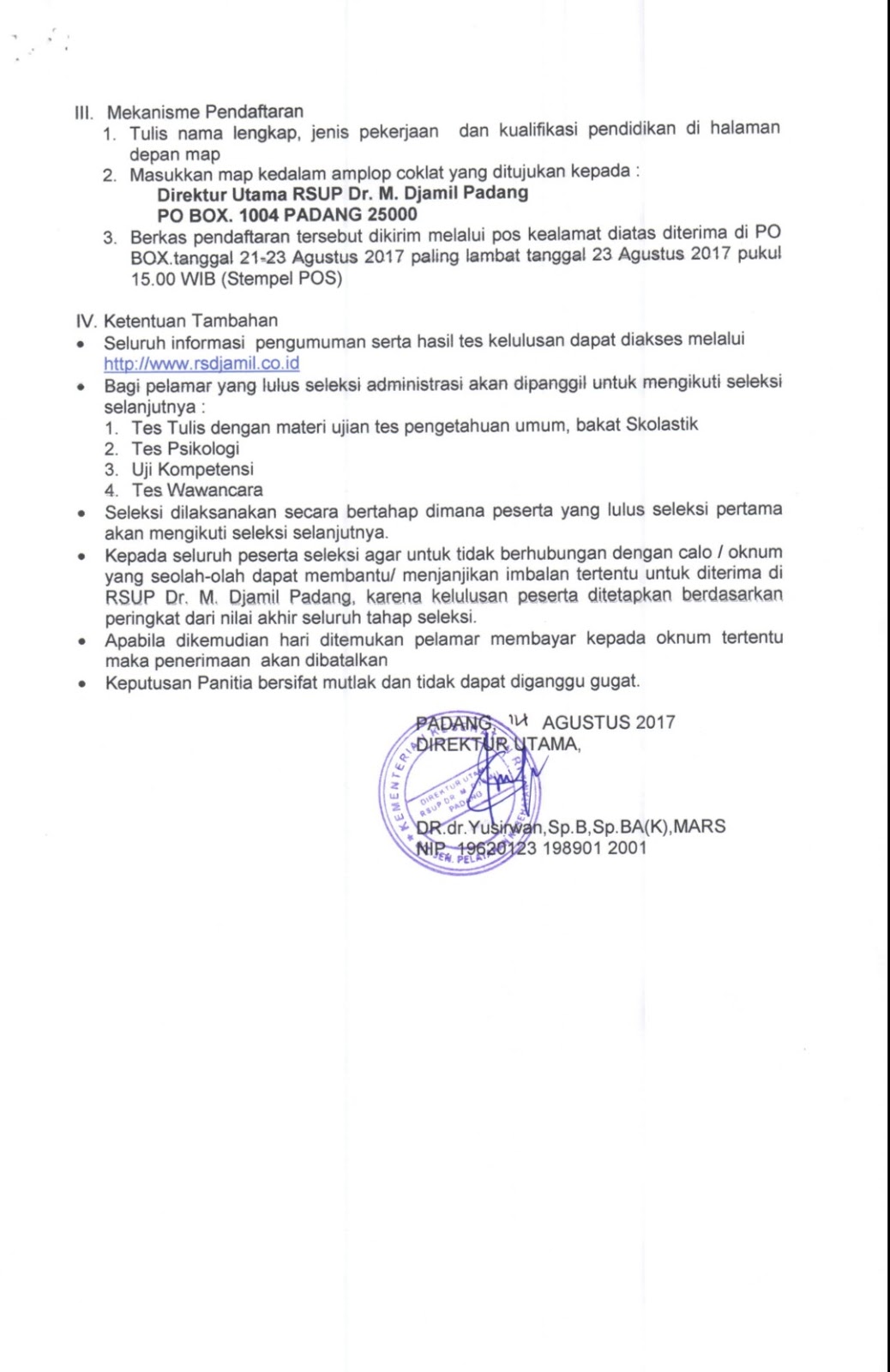 Lowongan Kerja Non PNS di RSUP dr. M. Djamil Padang Terbaru