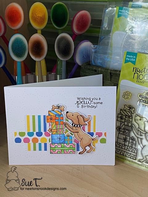 Wishing you a paw-some birthday by Sue T. features Paw-some Birthday by Newton's Nook Designs; #inkypaws, #newtonsnook, #cardmaking, #birthdaycard, #puppycards