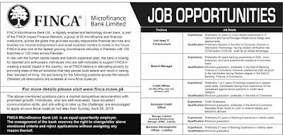 FINCA Microfinance Bank Jobs 2019 Latest New Vacancies