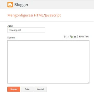 memasang recent post pada blogger