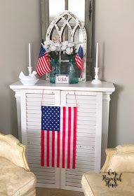 American flag shutters cathedral arch 4th of July mantel decor