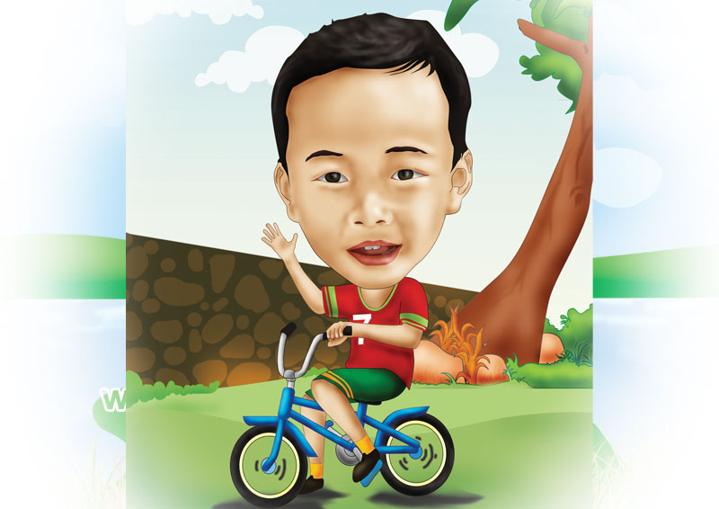 karikatur anak  naik  sepeda  Kartunnia