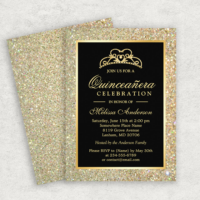  Quinceanera 15th Birthday Gold Glitter Sparkles Card