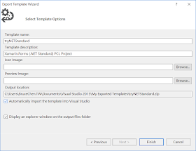 Export Template Wizard Input Information