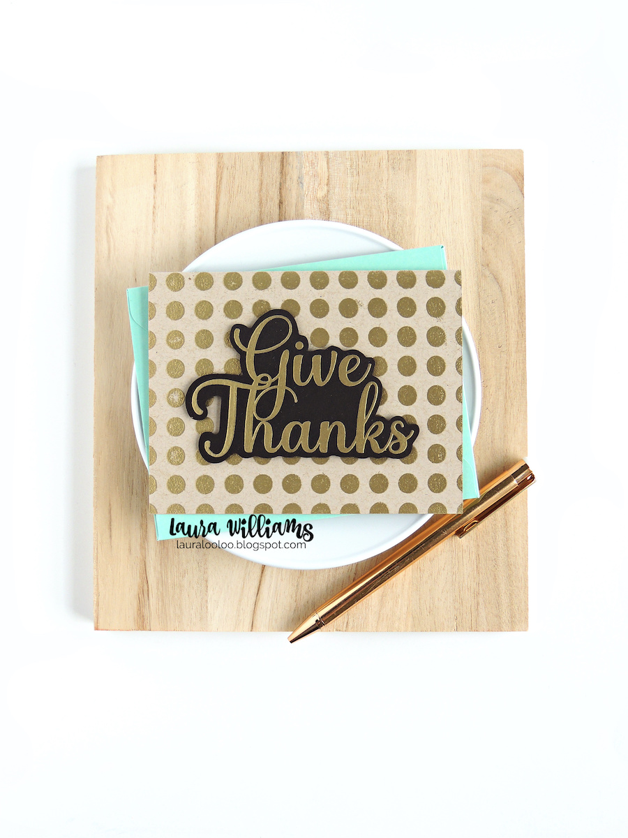 Make a simple and elegant thank you card with gold embossing and a polka dot background. It's gorgeous for fall and the season of Thanksgiving, but you'll use this idea all year long in a variety of colors. Click to see ideas for thank you cards and more with Impression Obsession stamps and dies.