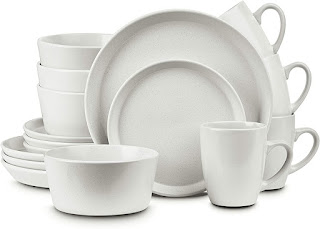 6.Stone Lain Stoneware Dinnerware Set, Service For 4, White Speckled
