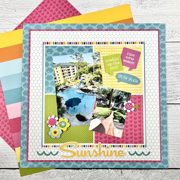 12x12 Summer Scrapbook Layout with pool, waves, & flowers