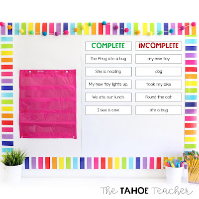 Narrative writing anchor charts for identifying complete and incomplete sentences