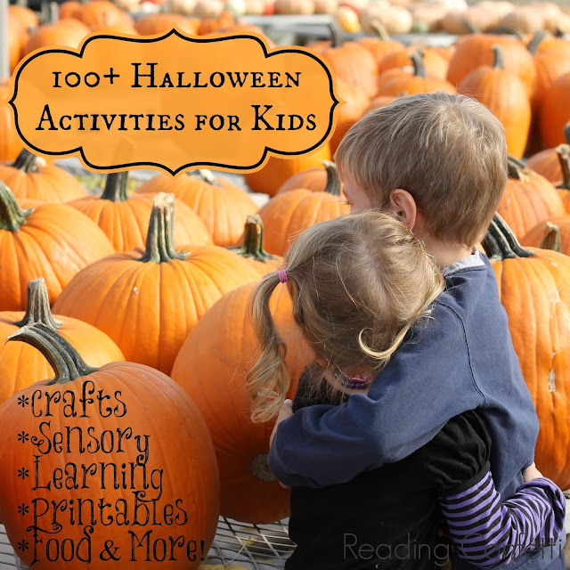 Over 100 Halloween ideas for kids including crafts, sensory play, food, printables, learning activities, and more