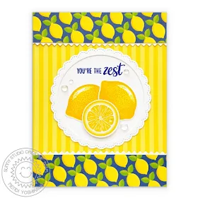 Sunny Studio Stamps: Slice of Summer Blue & Yellow Striped Lemon Slice "You're the Zest" Card (using Summer Splash 6x6 Paper)