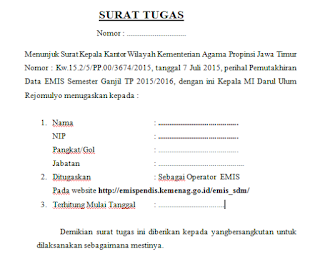 Contoh Surat Tugas Admin Emis Contoh Surat