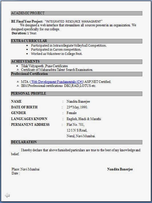 Model Resume For Me Freshers 40 Sample Resume Formats Free Download For Freshers 2020