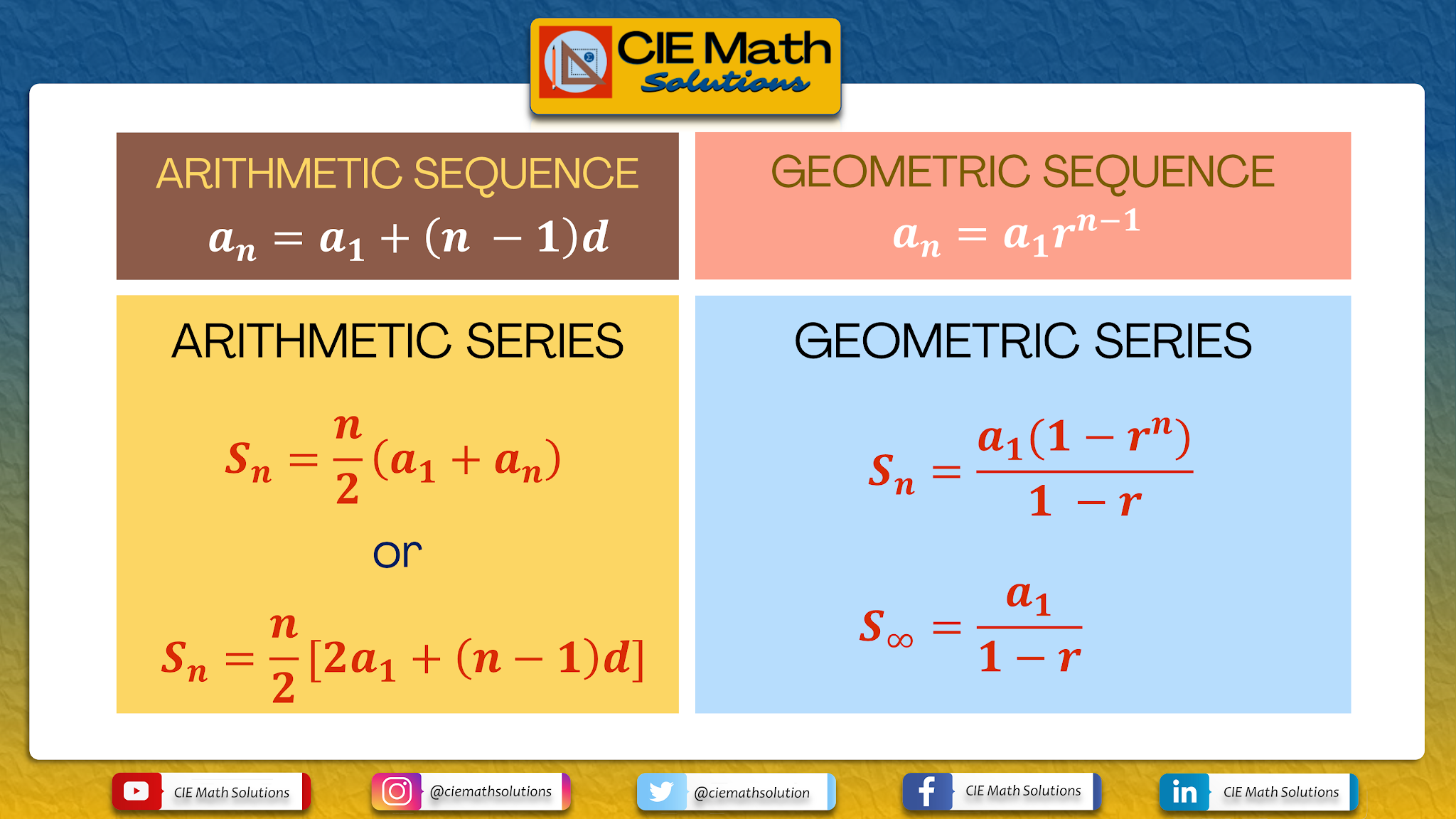 Past Paper Items on Arithmetic and Geometric Sequences and Series - CIE