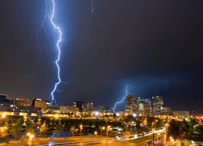 Lightning Strikes in Winnipeg - My Home Town - photo credit Isaac Hofer