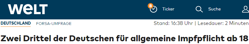 Zwei Drittel der Deutschen für allgemeine Impfpflicht ab 18