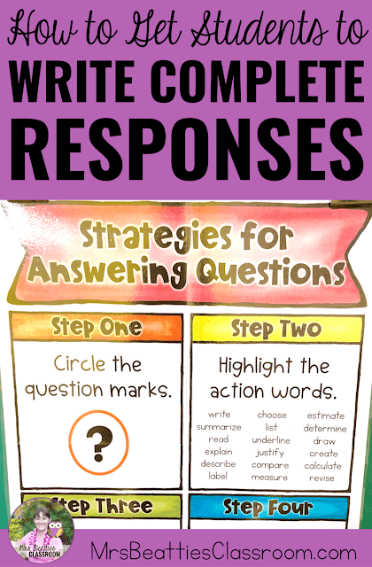 Photo of Strategies for Answering Questions poster with text, How to Get Students to Write Complete Responses."