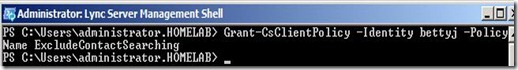 Lync - contact command policy apply to user