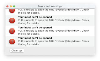 「VLC media player」讀取光碟過程中，不斷重複出現錯誤訊息：Your input can't be opened. VLC is unable to open the MRL 'dvdnav://dev/rdisk4